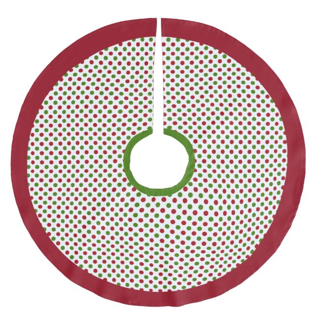 Red green polka dot Christmas tree skirt (Front)
