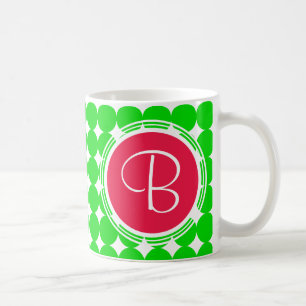 Red & Green Polka Dot Monogram Coffee Mug
