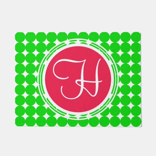 Red & Green Polka Dot Monogram Doormat (Front)