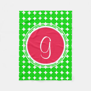 Red & Green Polka Dot Monogram Fleece Blanket