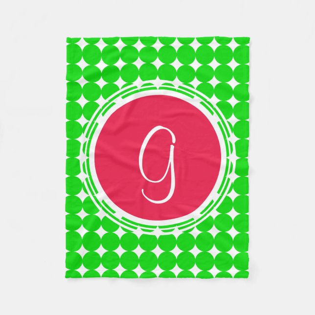 Red & Green Polka Dot Monogram Fleece Blanket (Front)