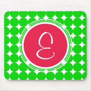 Red & Green Polka Dot Monogram Mouse Pad