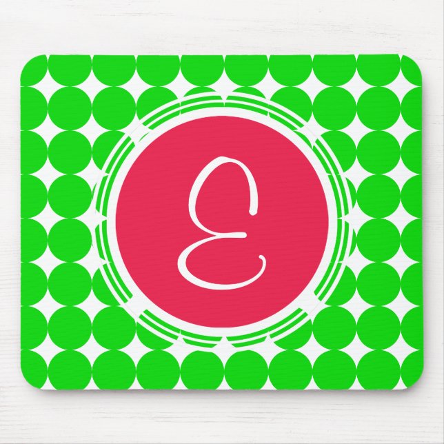Red & Green Polka Dot Monogram Mouse Pad (Front)