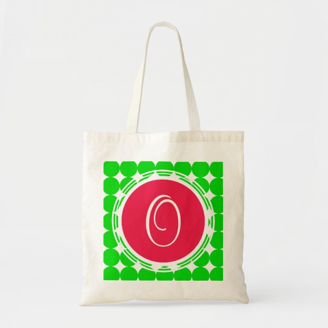 Red & Green Polka Dot Monogram Tote Bag (Front)
