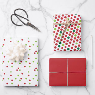 Red & Green Polka Dots Christmas Coordinated   Wrapping Paper Sheet