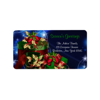 Red & Green Presents Blue Christmas Address Labels