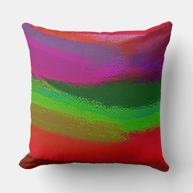 Red Green Purple Abstract Painting Throw Pillow (Front)