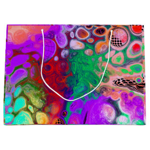 Red, Green, Purple Colourful Digital Fluid Art   Large Gift Bag