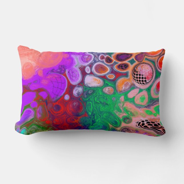  Red, Green Purple Colourful Fluid Art   Lumbar Pillow (Front)