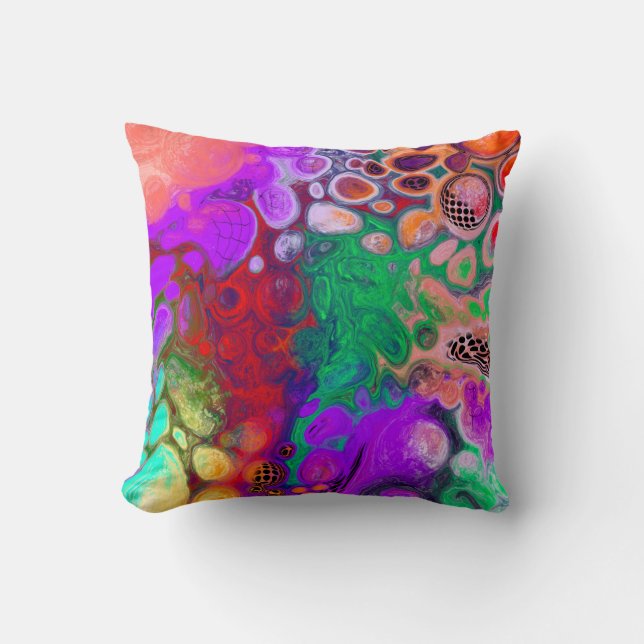 Red, Green Purple Colourful Fluid  Art Throw Pillow (Front)