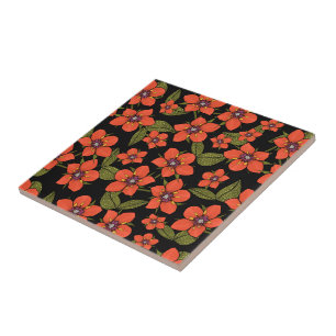 Red green purple Scarlet Pimpernel watercolor Tile