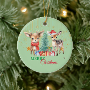 Red Green reindeer Santa  Merry Christmas Party Ceramic Ornament