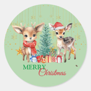 Red Green reindeer Santa  Merry Christmas Party Classic Round Sticker