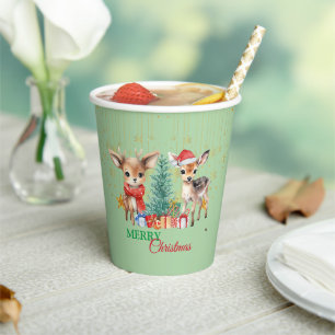 Red Green reindeer Santa Merry Christmas Party Paper Cups