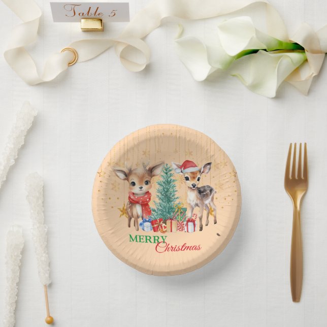 Red Green reindeer Santa  Merry Christmas Party Paper Plate (Wedding)