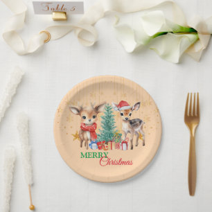 Red Green reindeer Santa  Merry Christmas Party Paper Plate