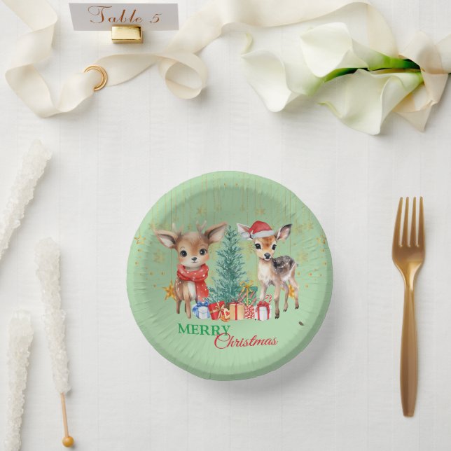 Red Green reindeer Santa  Merry Christmas Party Paper Plate (Wedding)