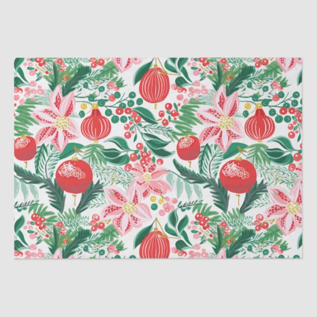 Red Green Retro Florals Christmas  Tissue Paper (Front)