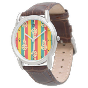 Red & Green Retro Lacrosse Sticks and Stripes Watch