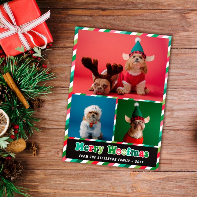 Red Green Retro Merry Woofmas Photo Collage Holiday Card (Creator Uploaded)