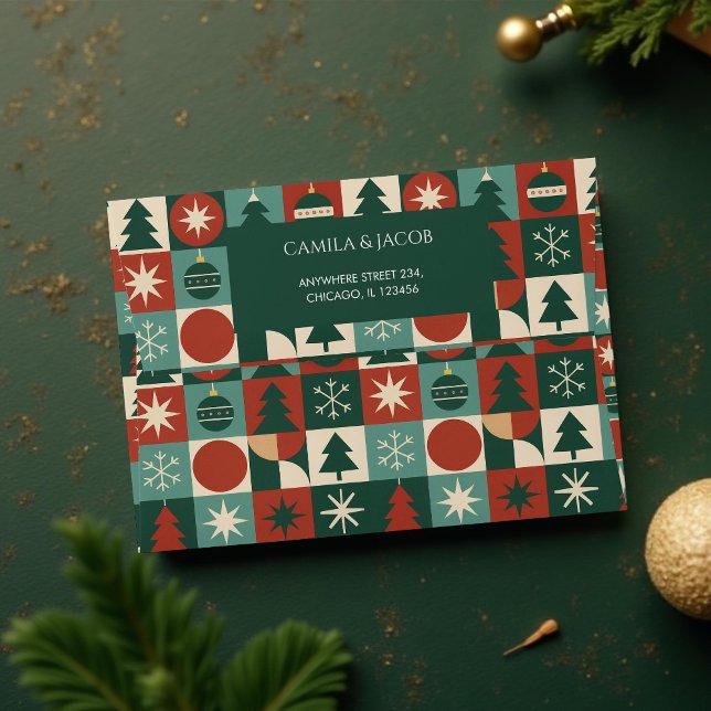 Red Green Retro Mid Century Modern Chequered  Envelope (Creator Uploaded)