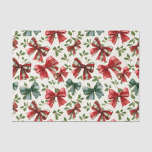 Red Green Retro Plaid Bows Christmas Tissue Paper