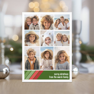 Red Green Retro Stripes - 9 Photo Collage Holiday Card