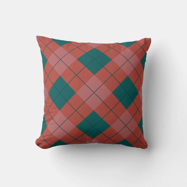 Red Green Rhomboids Christmas Pattern Throw Pillow (Front)