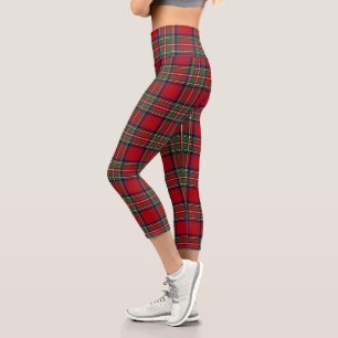 Red Green Royal Stewart Tartan Plaid Pattern Capri Leggings