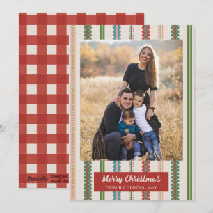 Red Green Scalloped Stripes Photo Merry Christmas Holiday Card