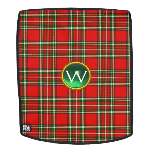 RED GREEN SCOTTISH TARTAN AND GEMSTONE MONOGRAM BACKPACK (Removable Face)