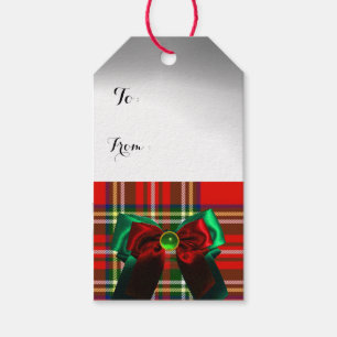 RED GREEN SCOTTISH TARTAN WITH CHRISTMAS BOWS GIFT TAGS