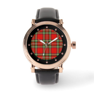 RED GREEN SCOTTISH TARTAN WITH PINK GEMSTONES WATCH