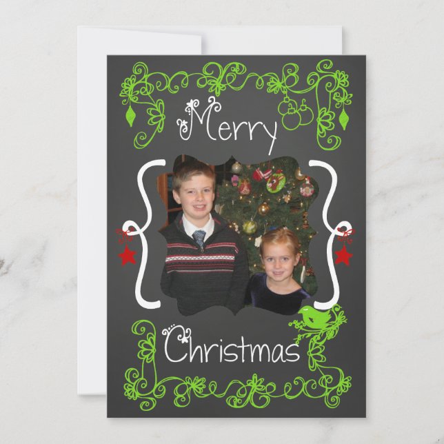 Red/ Green Scrolls Customized Photo Holiday Card (Front)