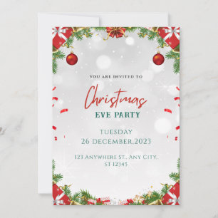 Red & Green Simple Christmas Party Invitation