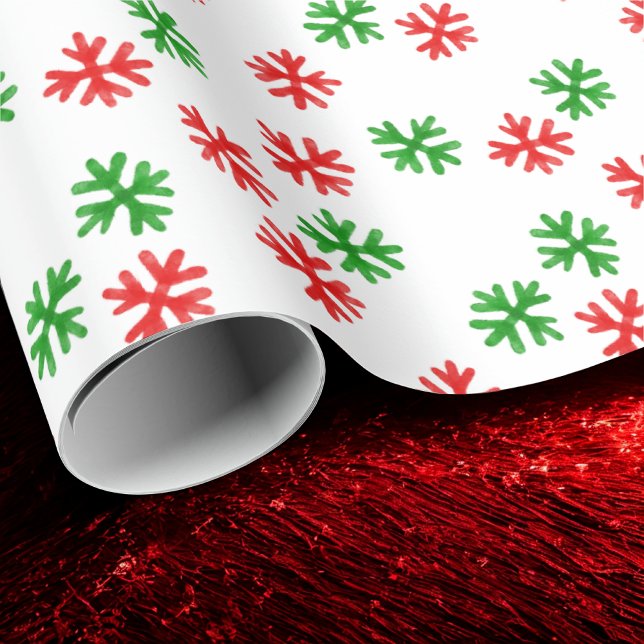 Red Green Snowflakes Christmas Pattern Wrapping Paper (Creator Uploaded)