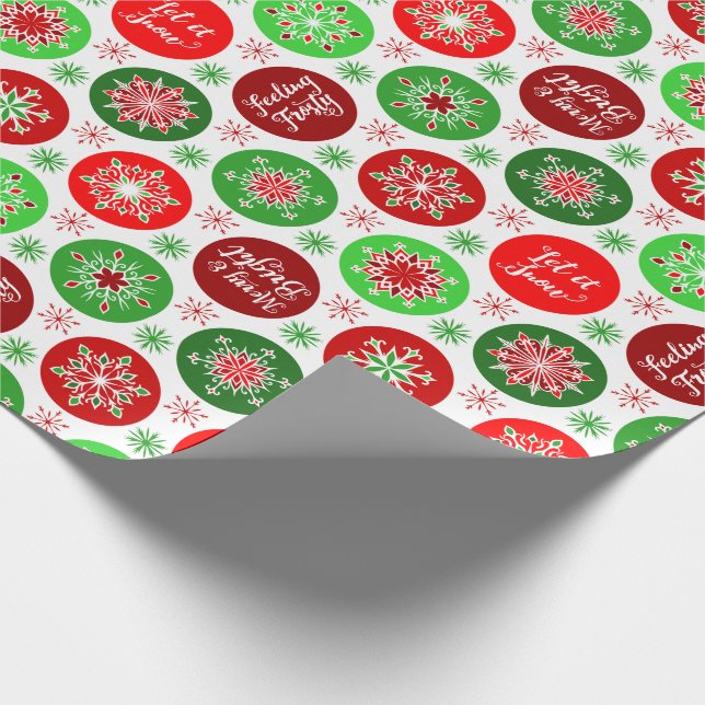 Red Green Snowflakes Wrapping Paper (Corner)