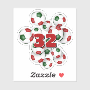 red green soccer balls sticker w jersey number
