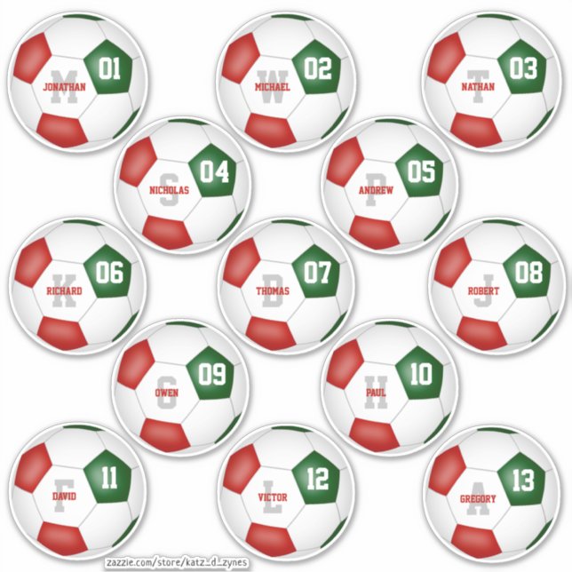 red green soccer team 13 individually personalized (Front)