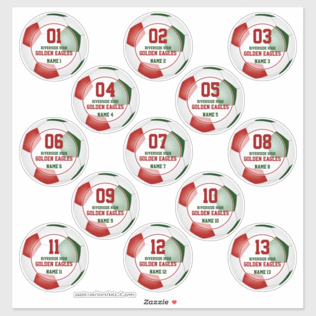 red green soccer team colours set of 13 custom (Sheet)