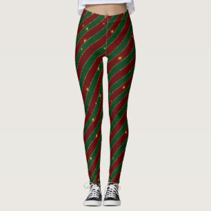 Red Green Sparkle Strips Leggings