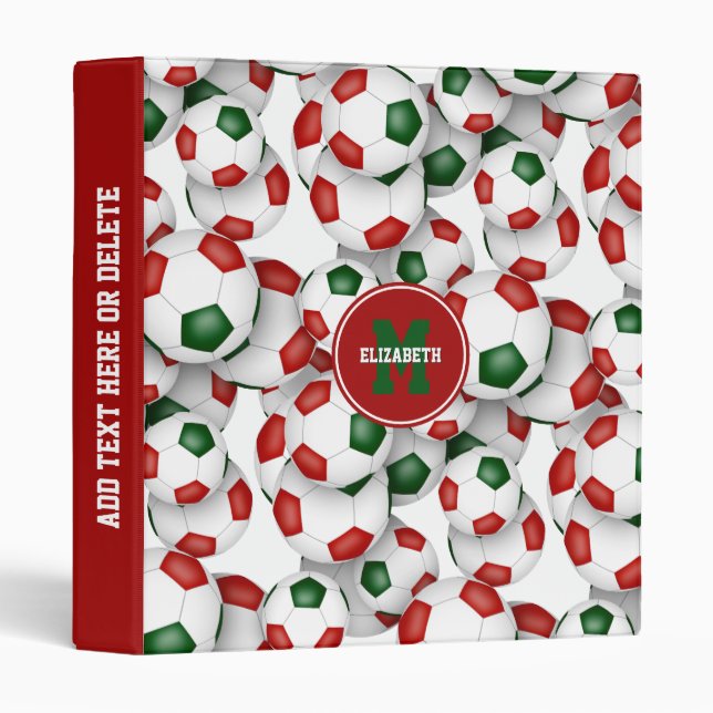 red green sports team colours girls boys soccer binder (Front/Spine)