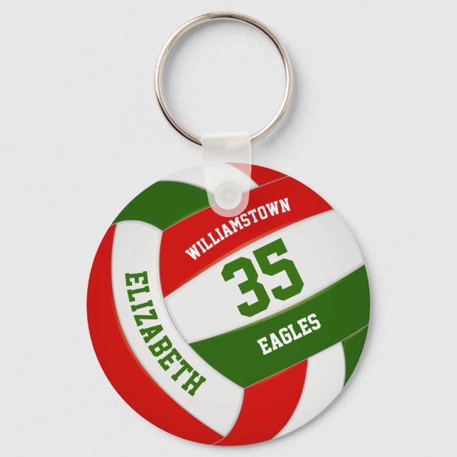 red green sports team colours volleyball keychain (Front)