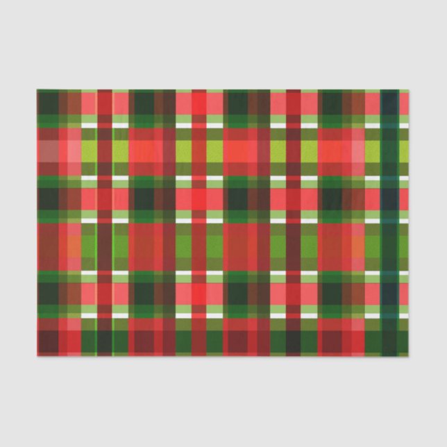 Red Green Squares Holiday Plaid Pattern Tissue Paper (Front)