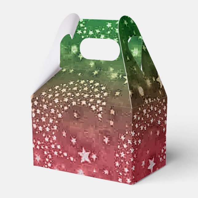 Red & Green Stars Christmas Pattern Favour Box (Front Side)