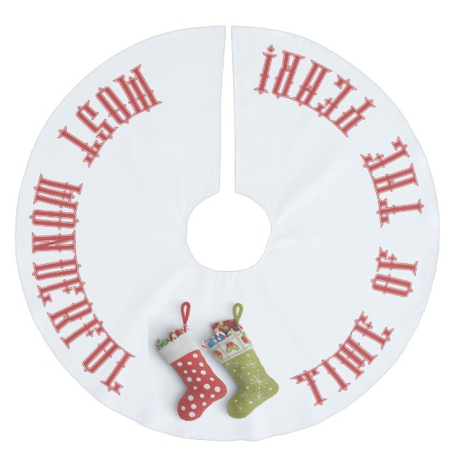 Red & Green Stockings, Most Wonderful Time  Brushed Polyester Tree Skirt (Front)