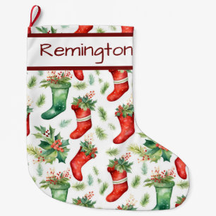 Red Green Stockings Pattern on Christmas Stockings