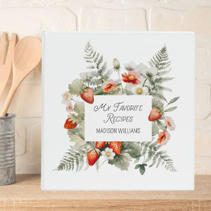 Red Green Strawberry Flower Leaves Recipe Book Binder