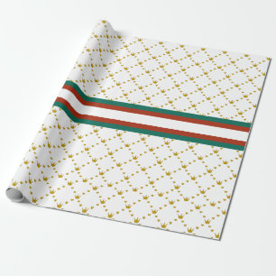 Red Green Stripe  Gold Crown Pattern Royal Wrapping Paper