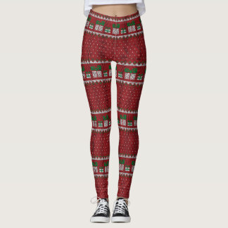 Red Green Striped Christmas Leggings Women